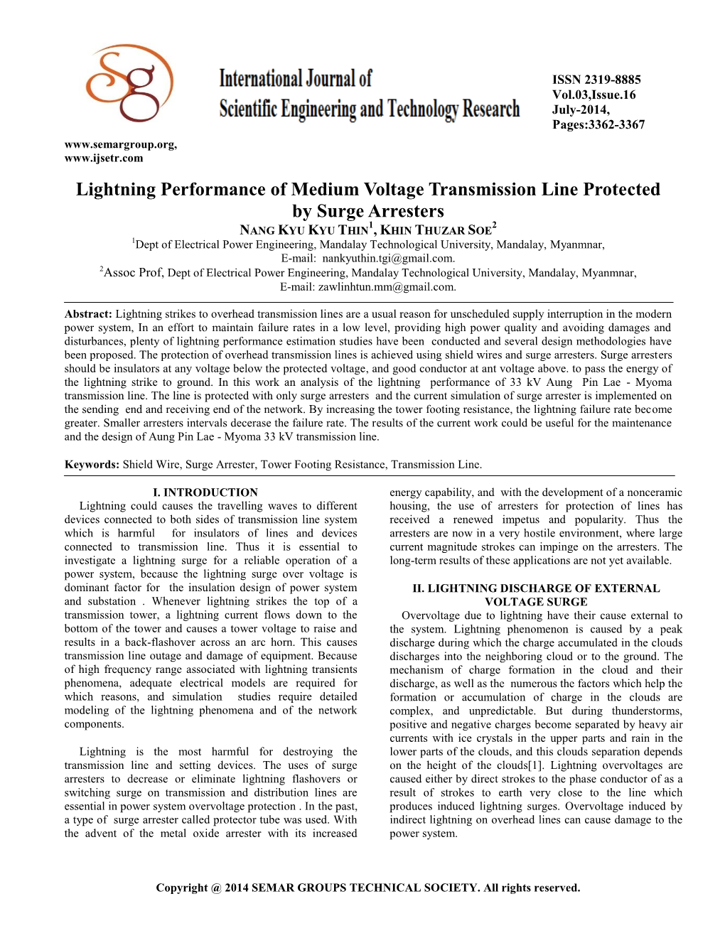 Lightning Performance of Medium Voltage Transmission