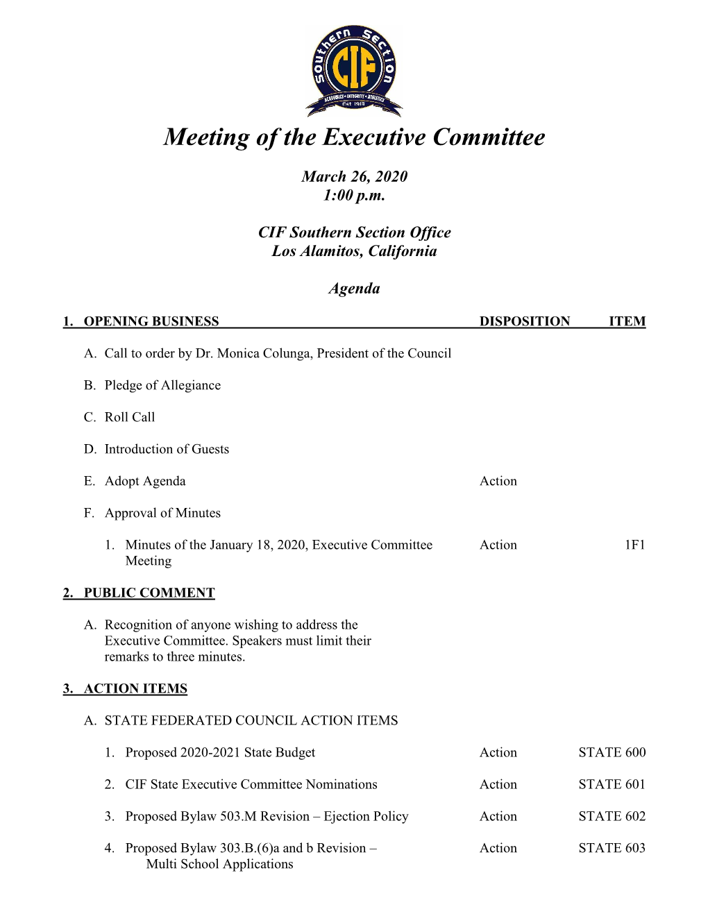 Meeting of the Executive Committee