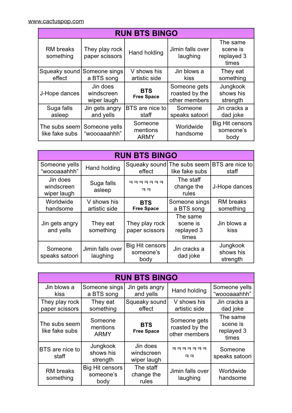 Run Bts Bingo