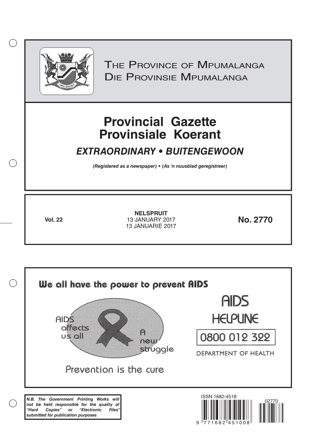 Provincial Gazette Provinsiale Koerant EXTRAORDINARY • BUITENGEWOON