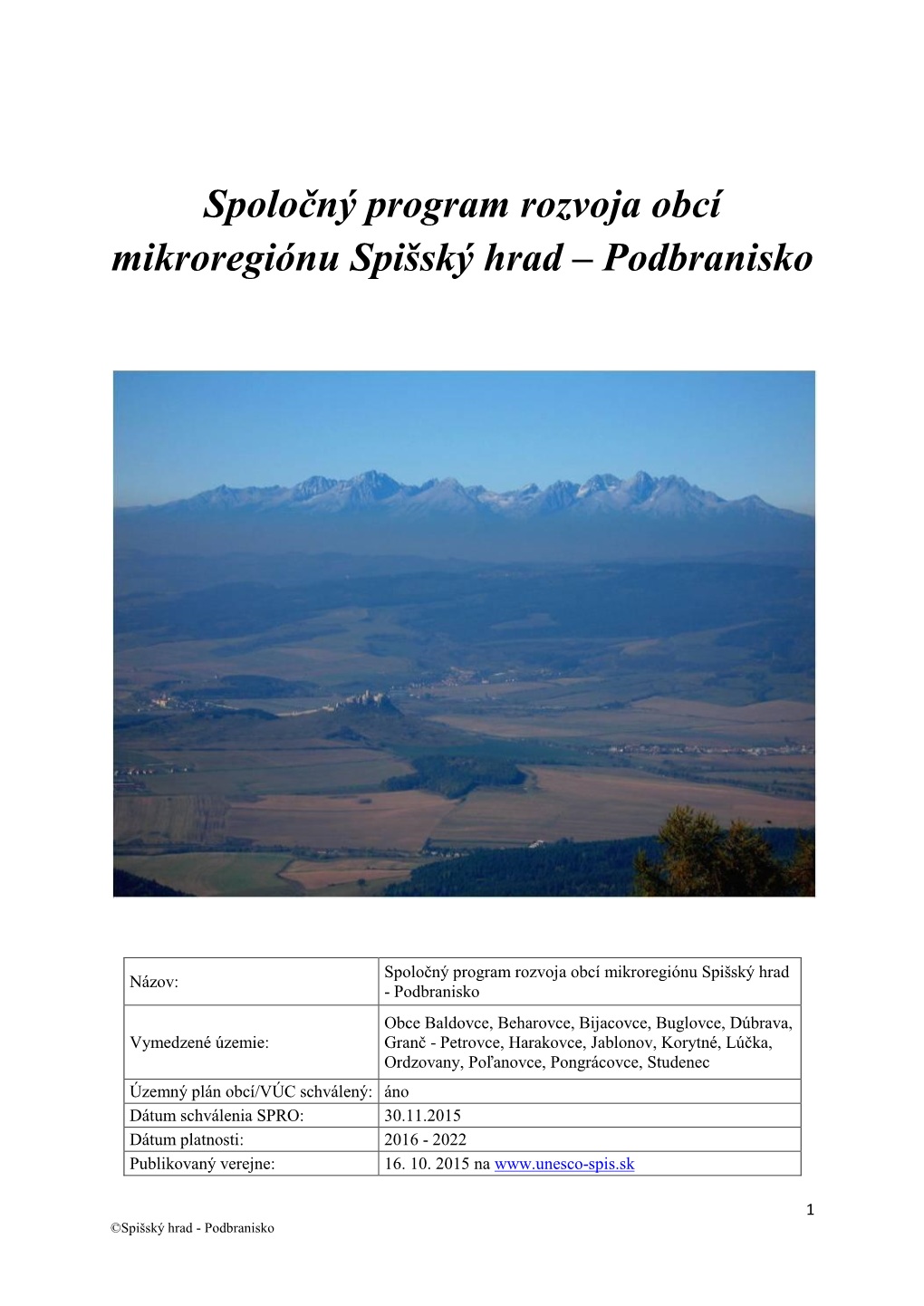 Spoločný Program Rozvoja Obcí Mikroregiónu Spišský Hrad – Podbranisko