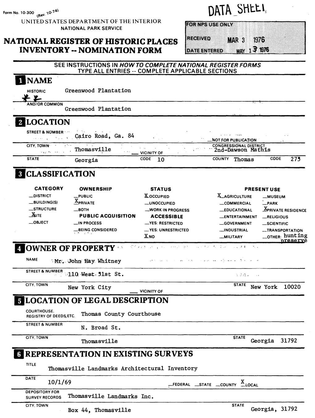 DATA.Shtti ^E ' UNITED STATES DEPARTMENT of the INTERIOR NATIONAL PARK SERVICE NATIONAL REGISTER of HISTORIC PLACES INVENTORY - NOMINATION FORM