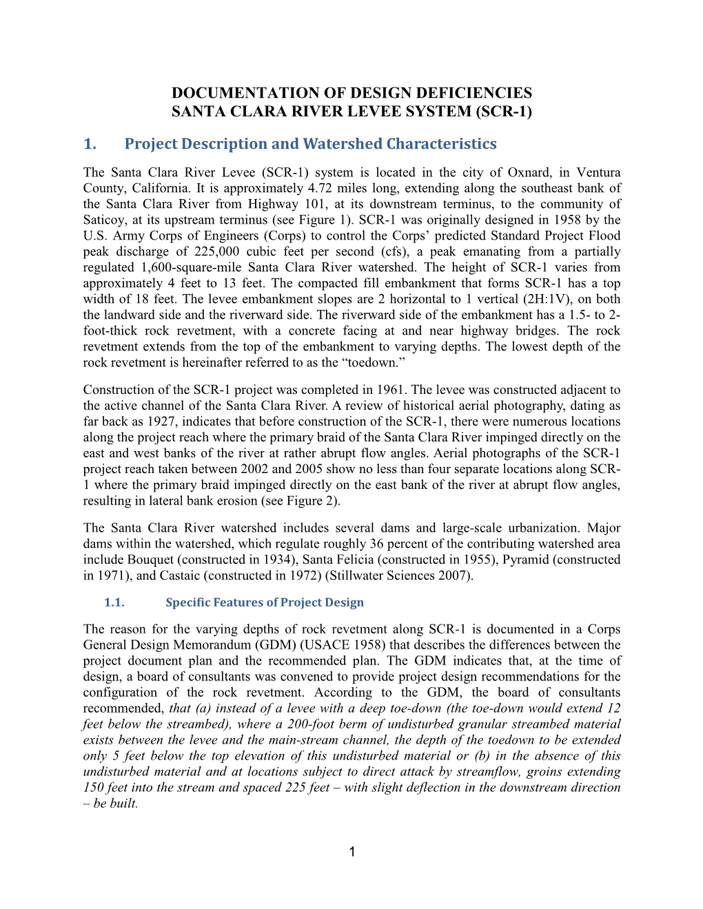 Documentation of Design Deficiencies Santa Clara River Levee System (Scr-1) 1