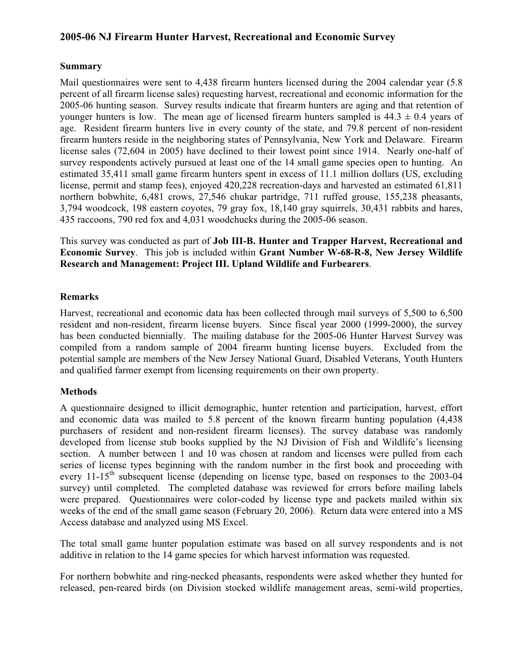 2005-06 New Jersey Firearm Hunter Survey