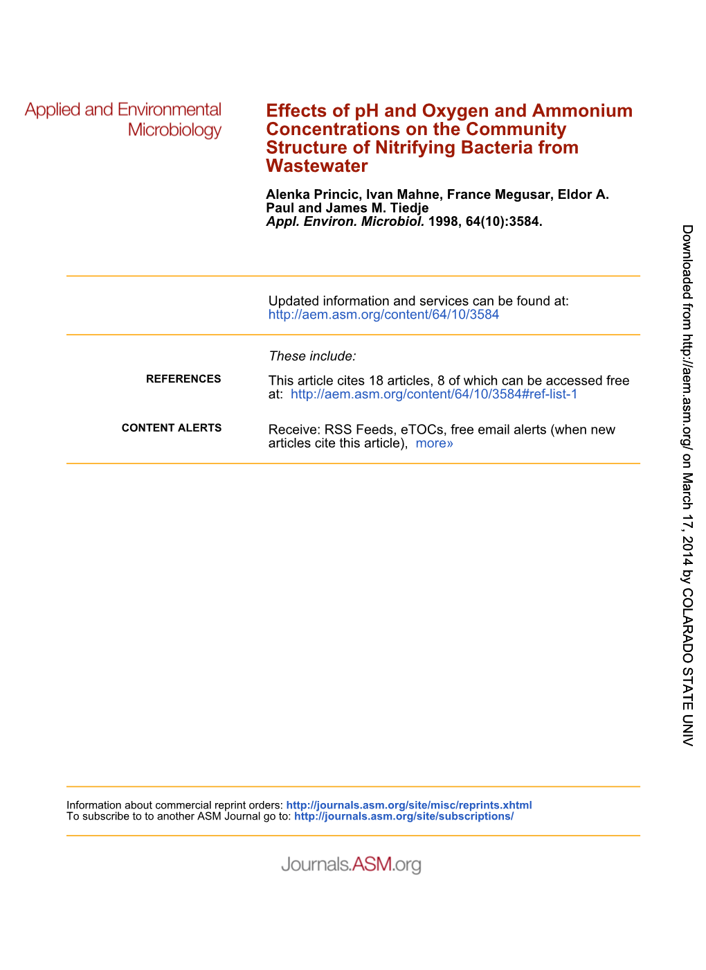 Wastewater Structure of Nitrifying Bacteria from Concentrations on The