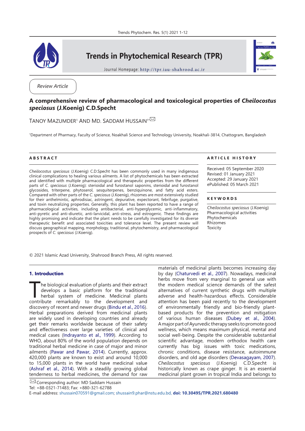 Trends in Phytochemical Research (TPR)