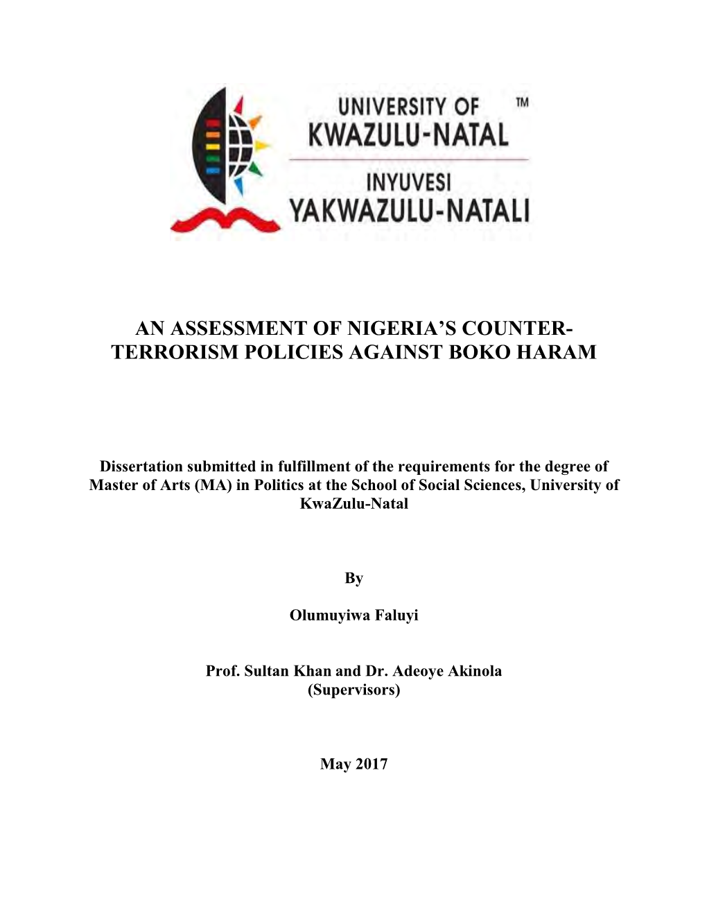 An Assessment of Nigeria's Counter- Terrorism Policies Against Boko Haram