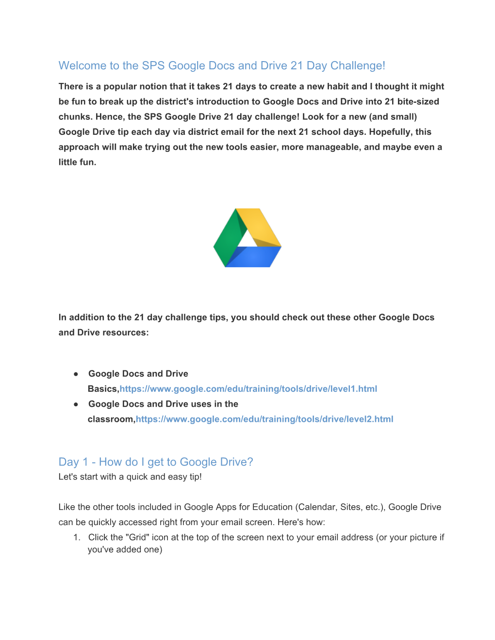 The SPS Google Docs and Drive 21 Day Challenge!