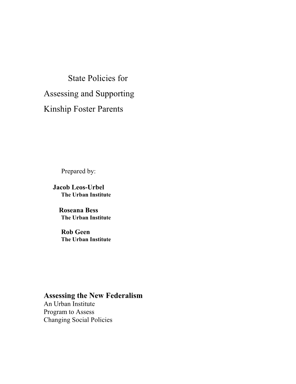 State Policies for Assessing and Supporting Kinship Foster Parents