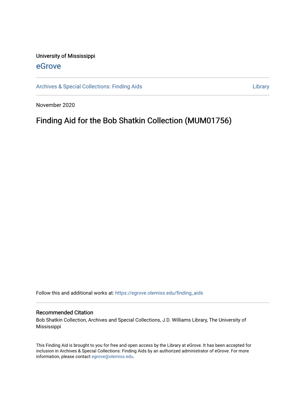 Finding Aid for the Bob Shatkin Collection (MUM01756)