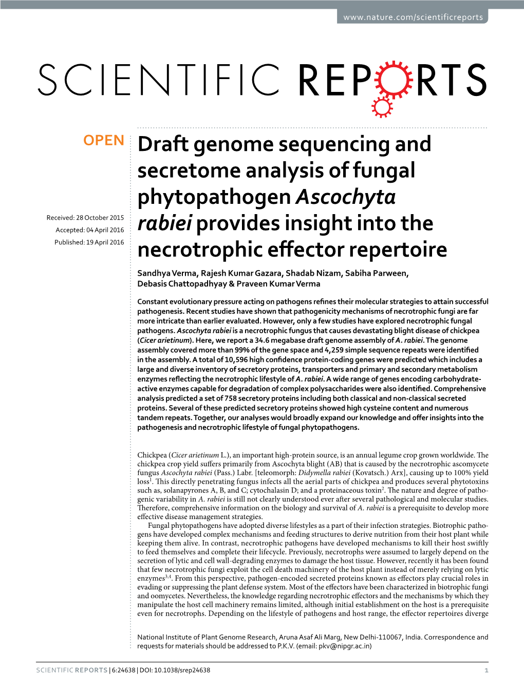 Draft Genome Sequencing and Secretome Analysis of Fungal