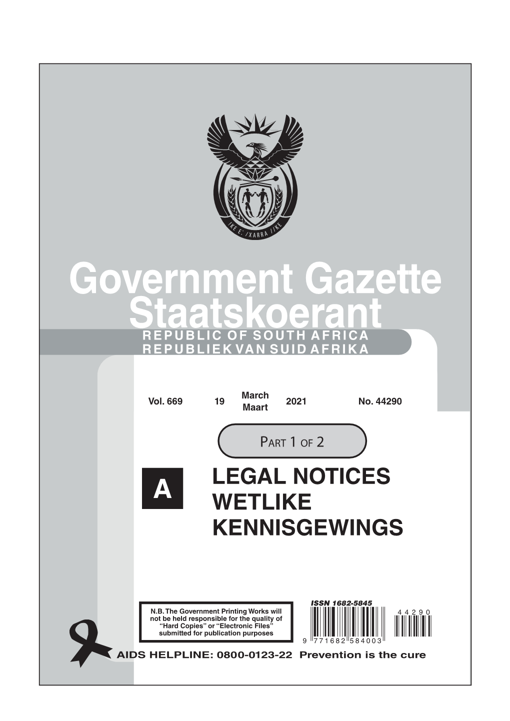 (Legal Gazette A) Vol 669 No 44290