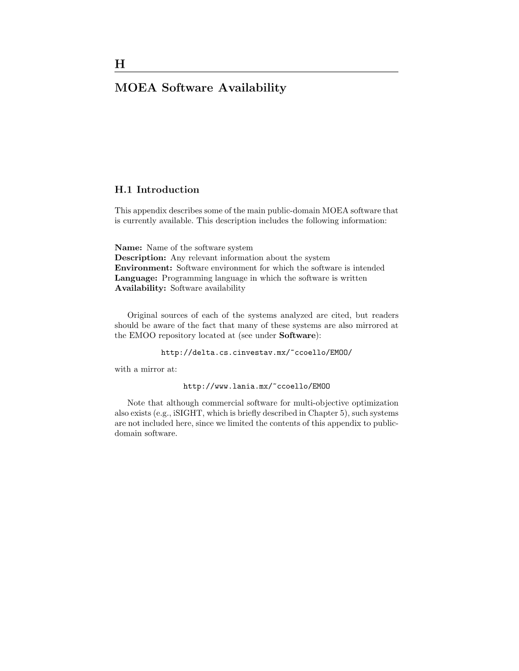 Appendix H: MOEA Software Availability