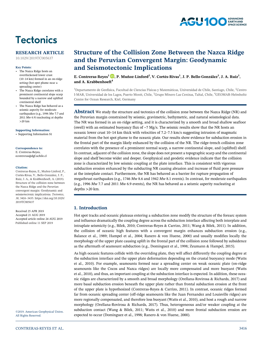 Structure of the Collision Zone Between the Nazca Ridge and the Peruvian Convergent Margin