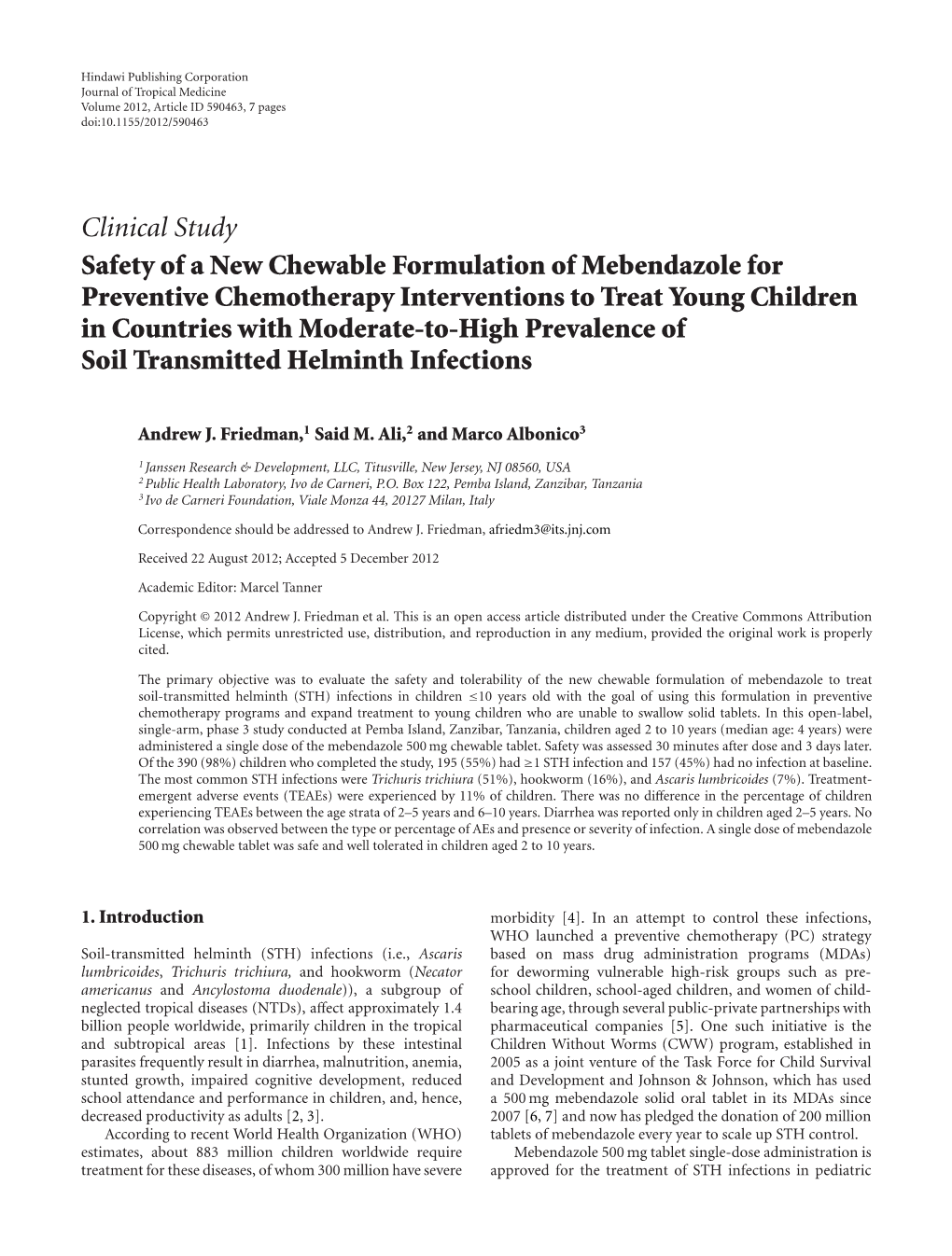 Safety of a New Chewable Formulation of Mebendazole For