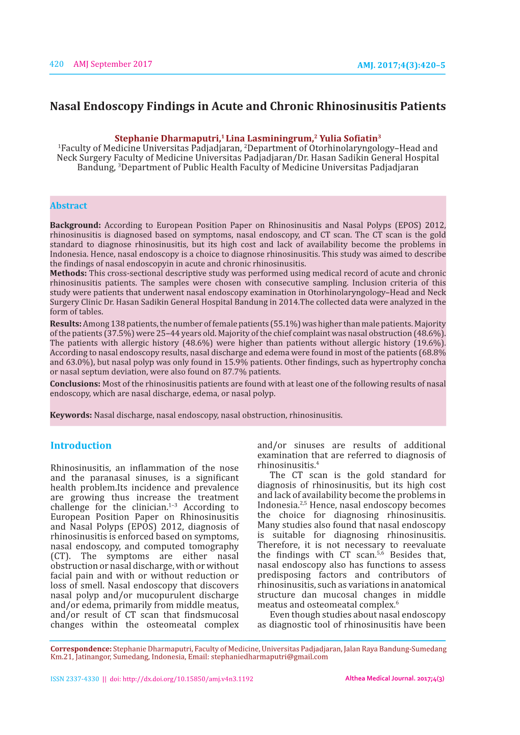 Nasal Endoscopy Findings in Acute and Chronic Rhinosinusitis Patients