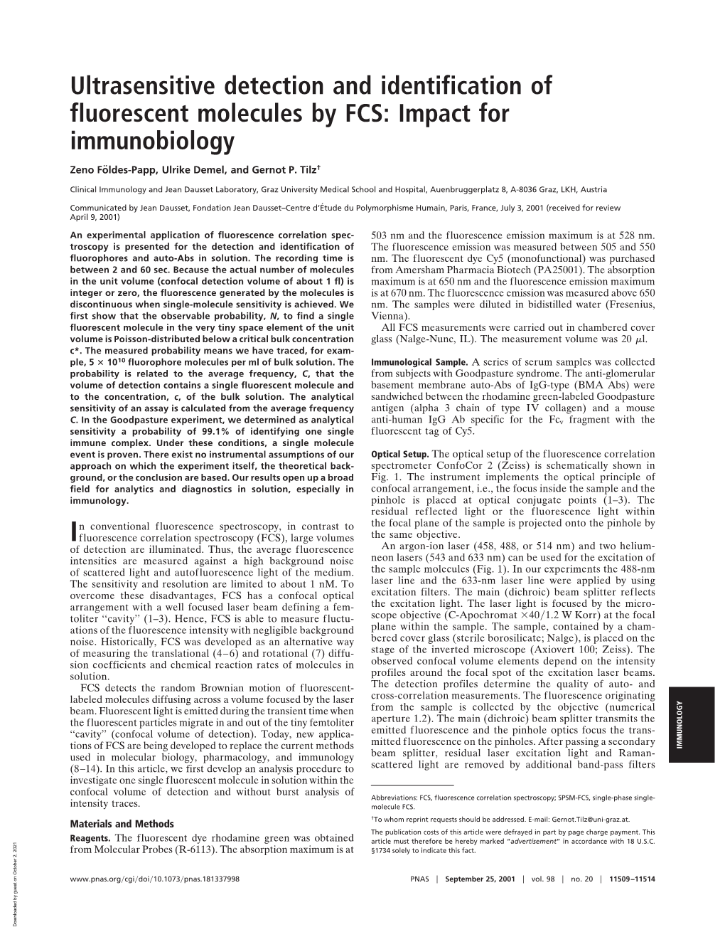 Ultrasensitive Detection and Identification of Fluorescent Molecules by FCS: Impact for Immunobiology
