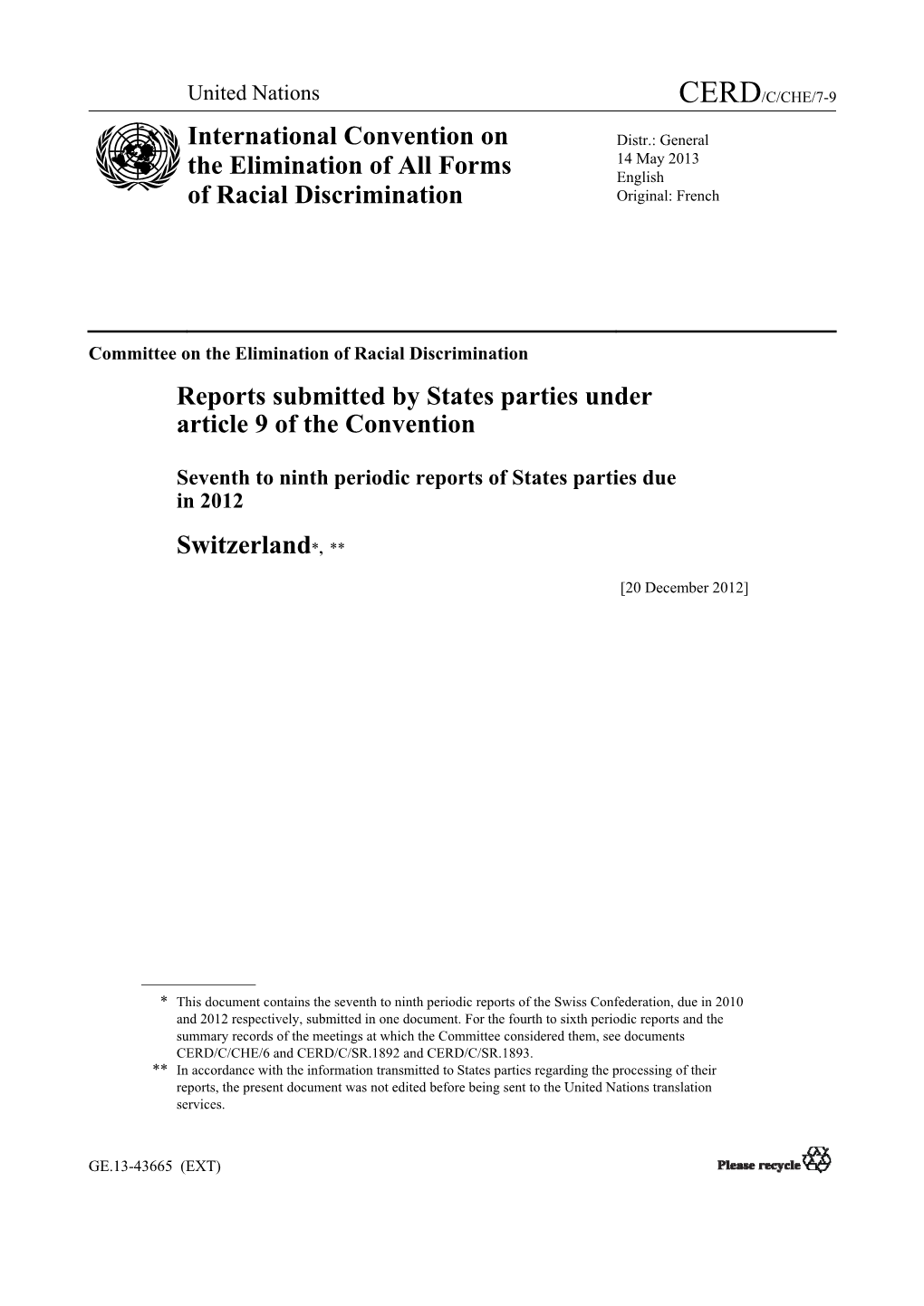 Reports Submitted by States Parties Under Article 9 of the Convention