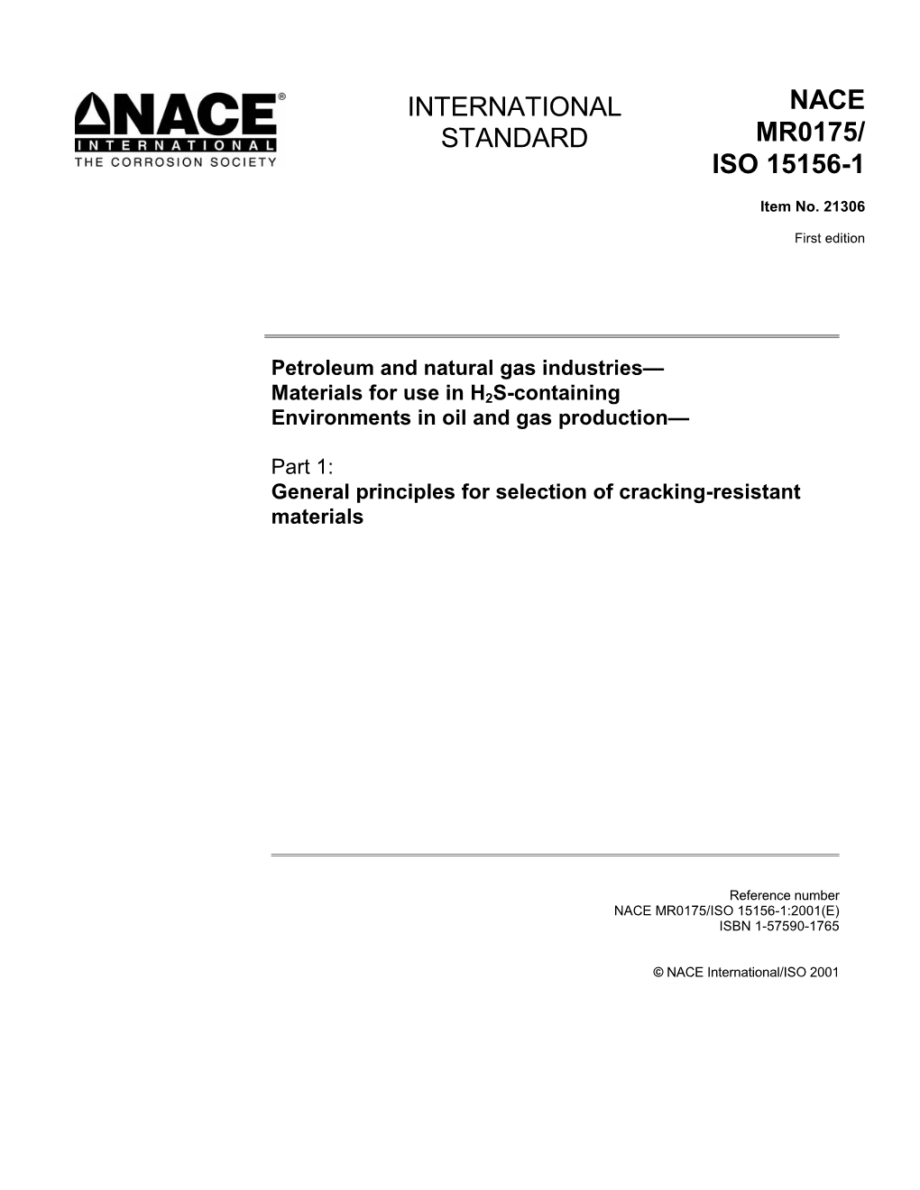 International Standard Nace Mr0175/ Iso 15156-1