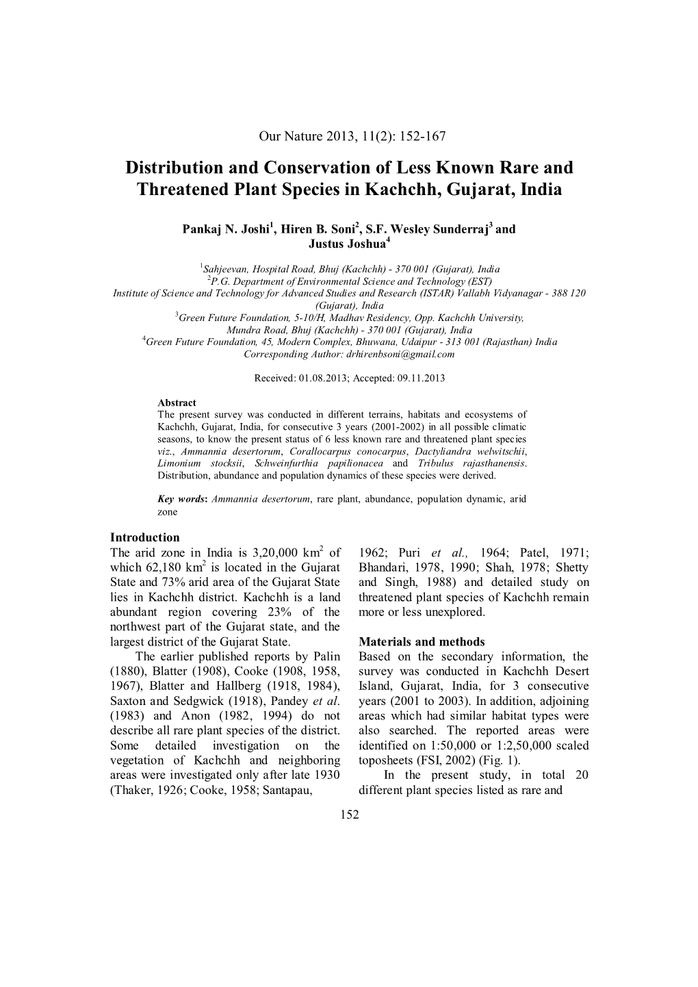 Distribution and Conservation of Less Known Rare and Threatened Plant Species in Kachchh, Gujarat, India