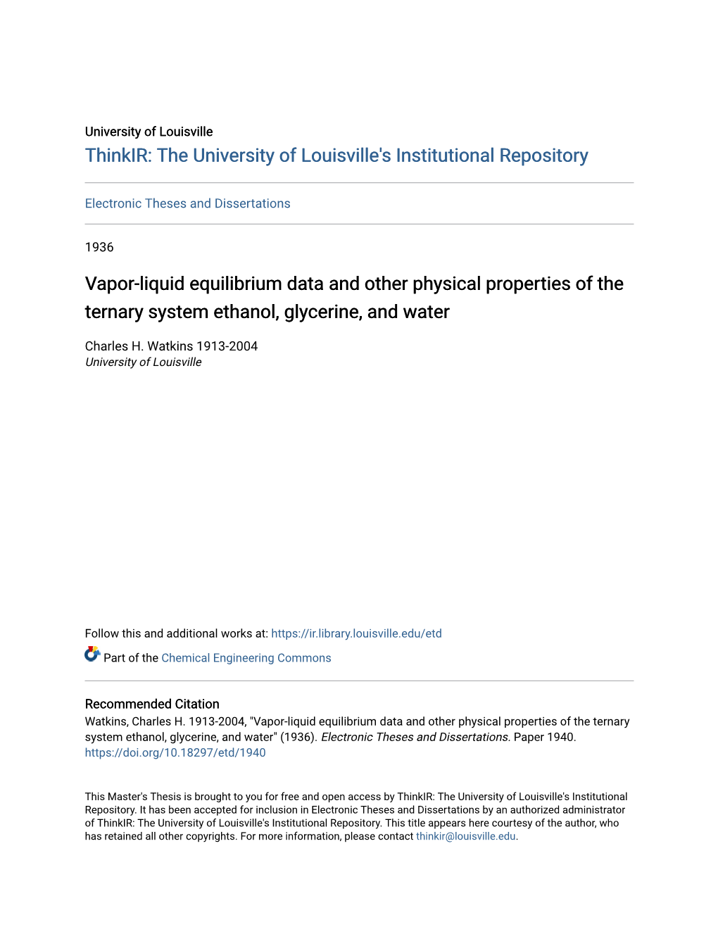 Vapor-Liquid Equilibrium Data and Other Physical Properties of the Ternary System Ethanol, Glycerine, and Water