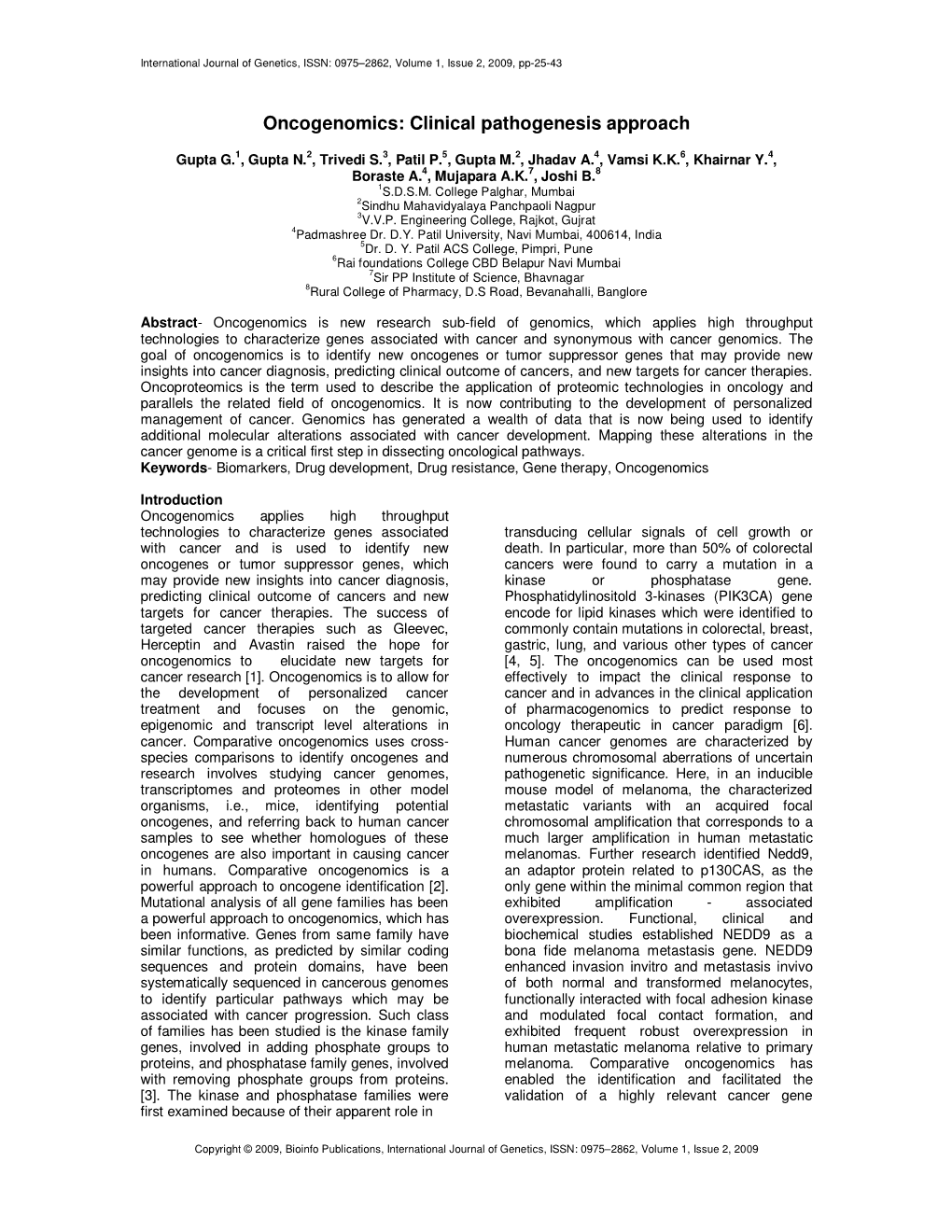 Oncogenomics: Clinical Pathogenesis Approach