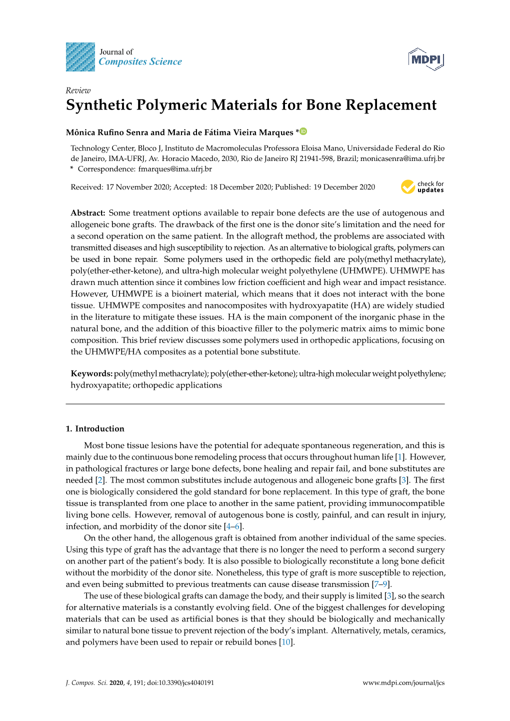 Synthetic Polymeric Materials for Bone Replacement