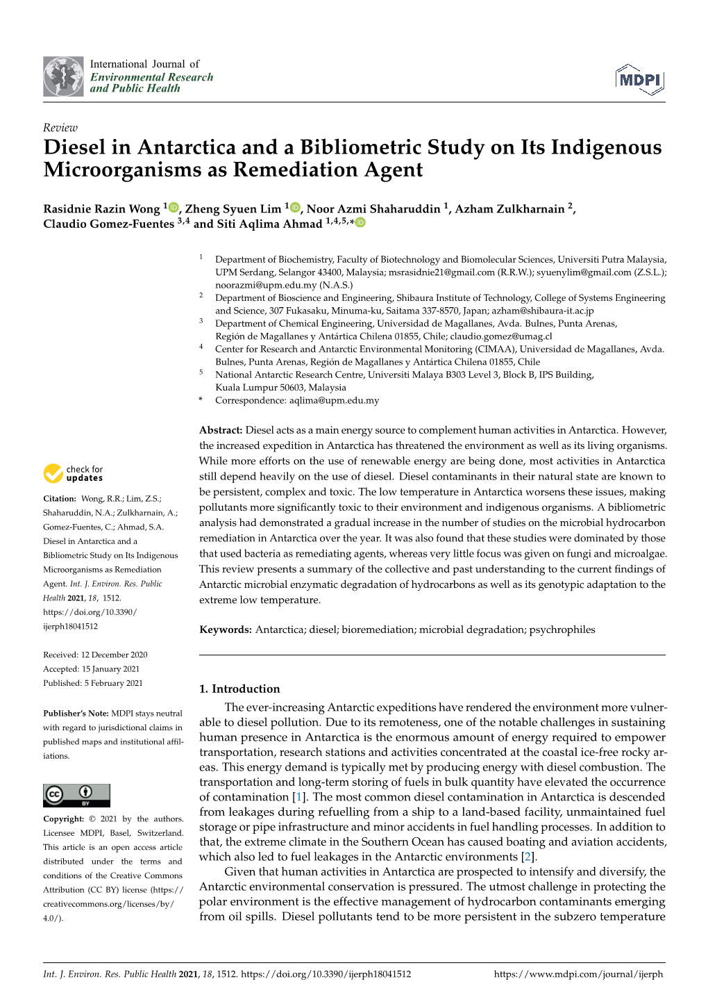 Diesel in Antarctica and a Bibliometric Study on Its Indigenous Microorganisms As Remediation Agent