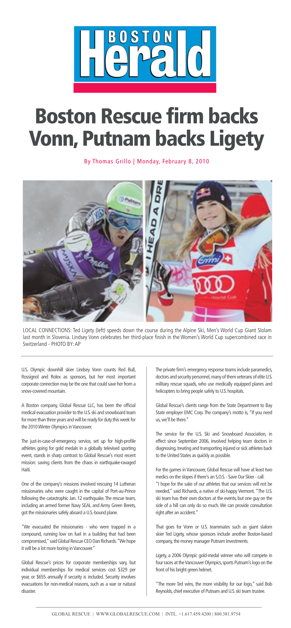 Boston Rescue Firm Backs Vonn, Putnam Backs Ligety