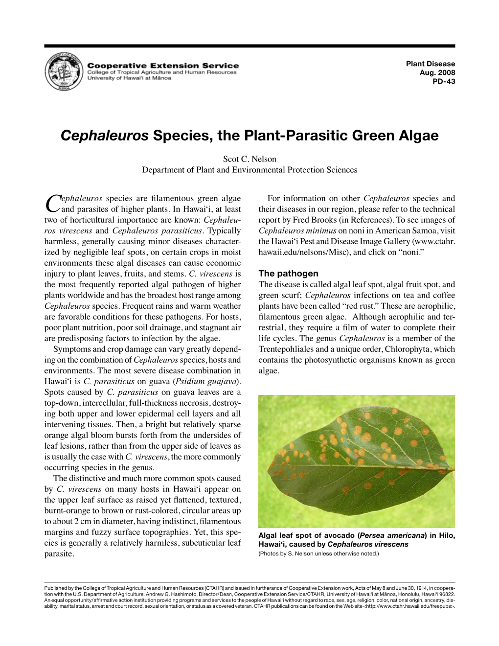 Cephaleuros Species, the Plant-Parasitic Green Algae