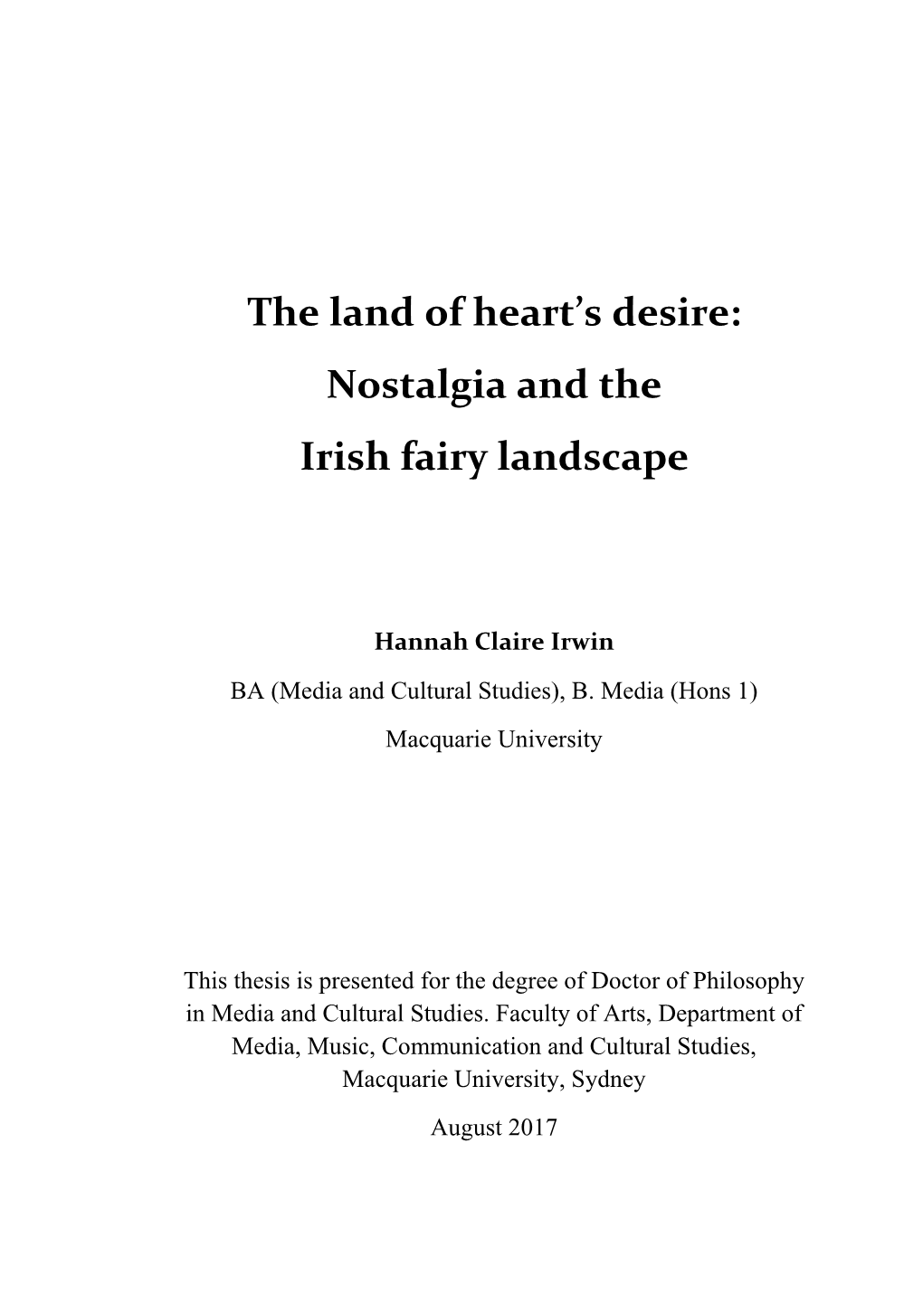 Nostalgia and the Irish Fairy Landscape