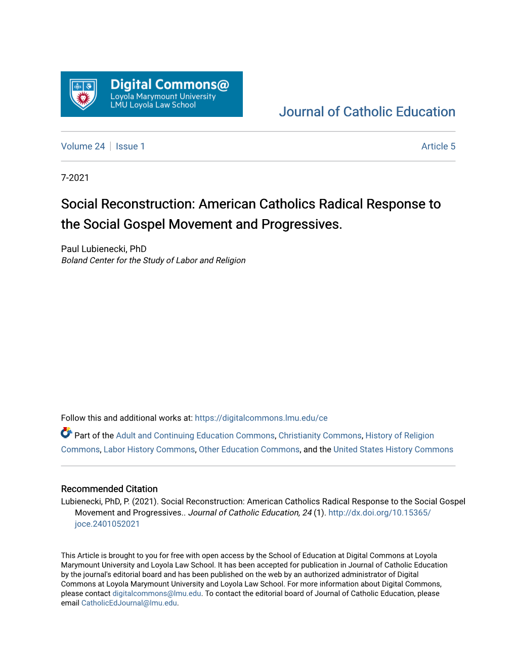 American Catholics Radical Response to the Social Gospel Movement and Progressives