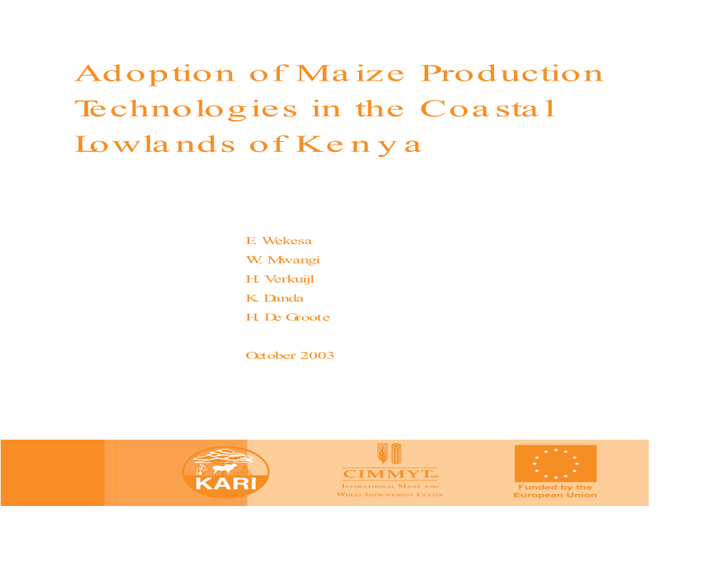 Adoption of Maize Production Technologies in the Coastal Lowlands of Kenya