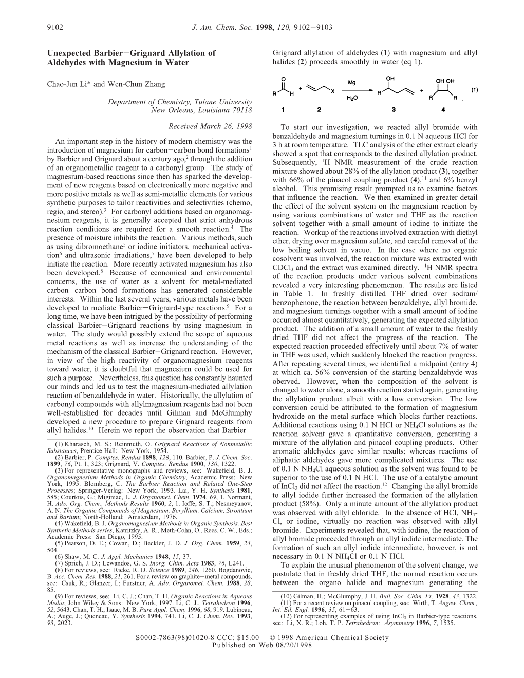 Unexpected Barbier-Grignard Allylation of Aldehydes With