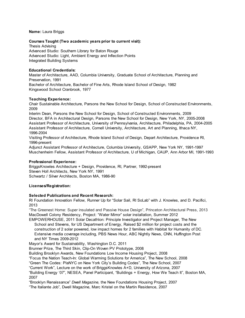 Laura Briggs's CV