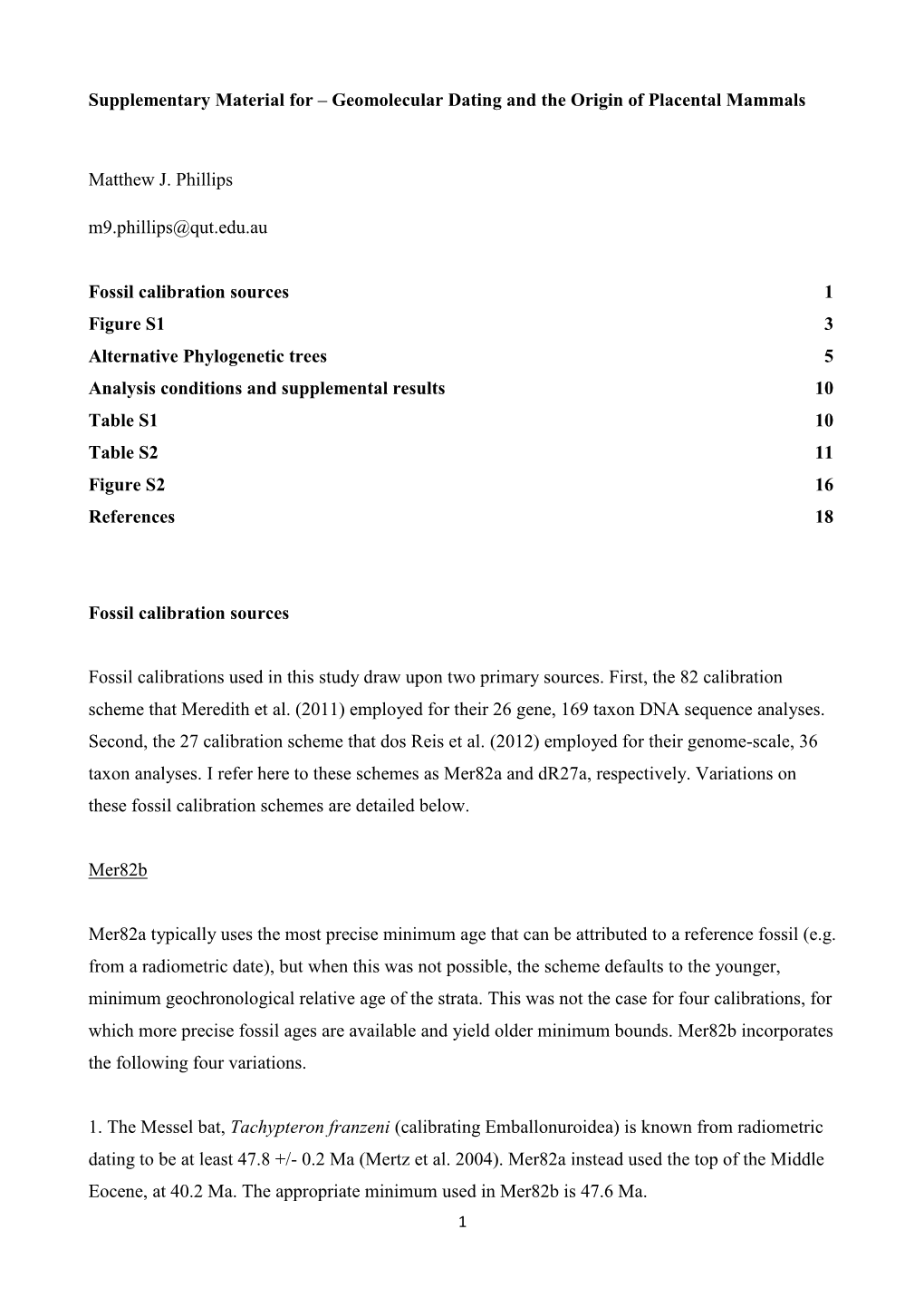 Supplementary Material for – Geomolecular Dating and the Origin of Placental Mammals