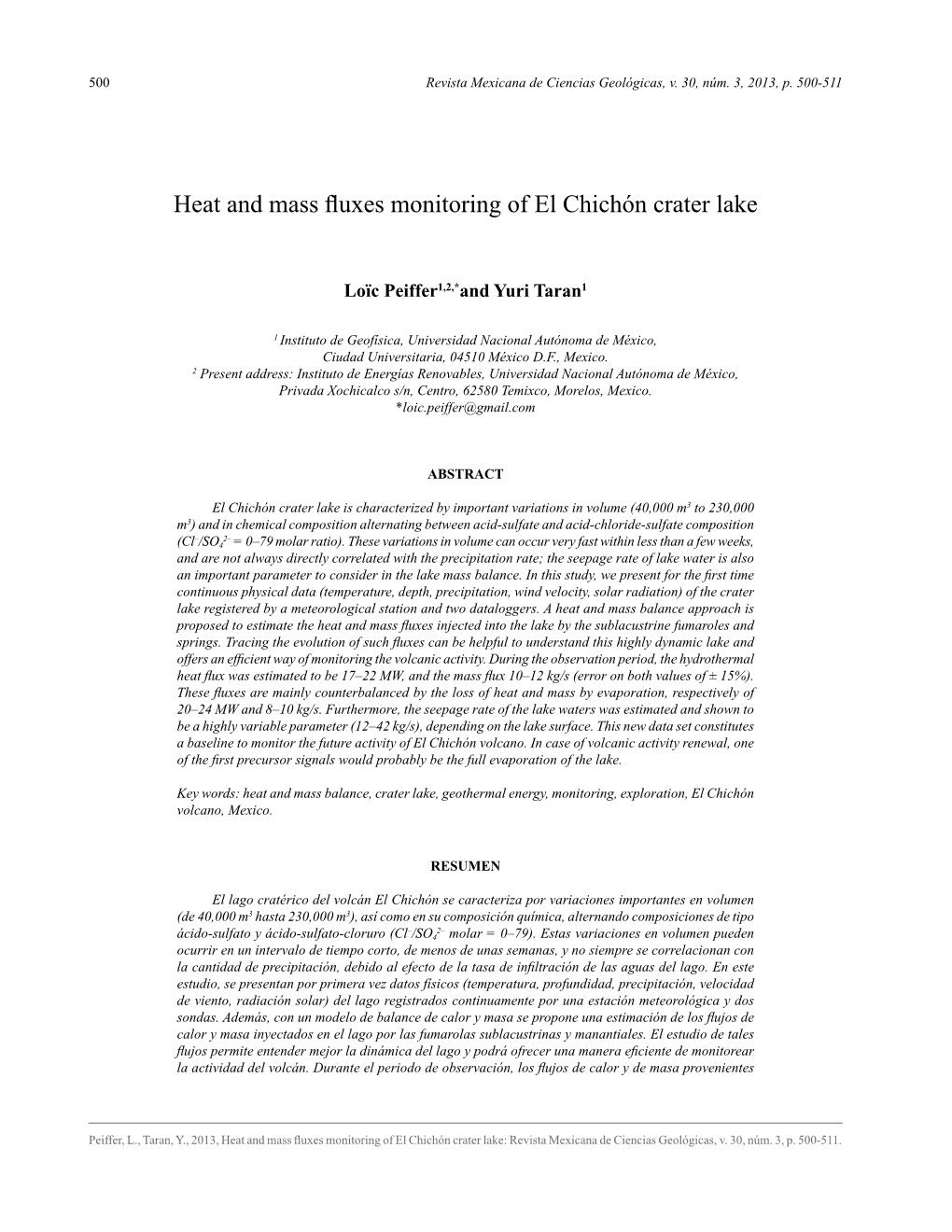 Heat and Mass Fluxes Monitoring of El Chichón Crater Lake