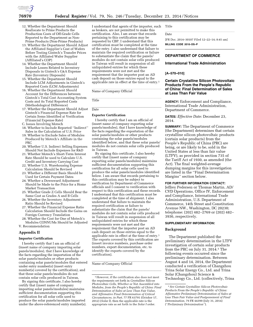 Federal Register/Vol. 79, No. 246/Tuesday, December 23, 2014