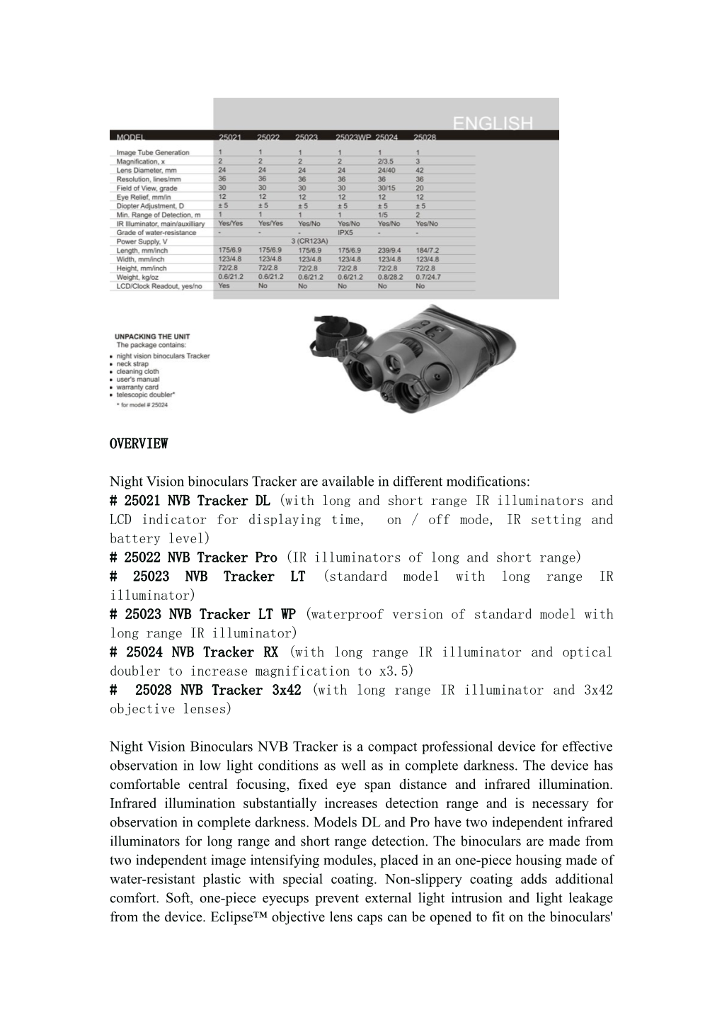 Night Vision Binoculars Tracker Are Available in Different Modifications