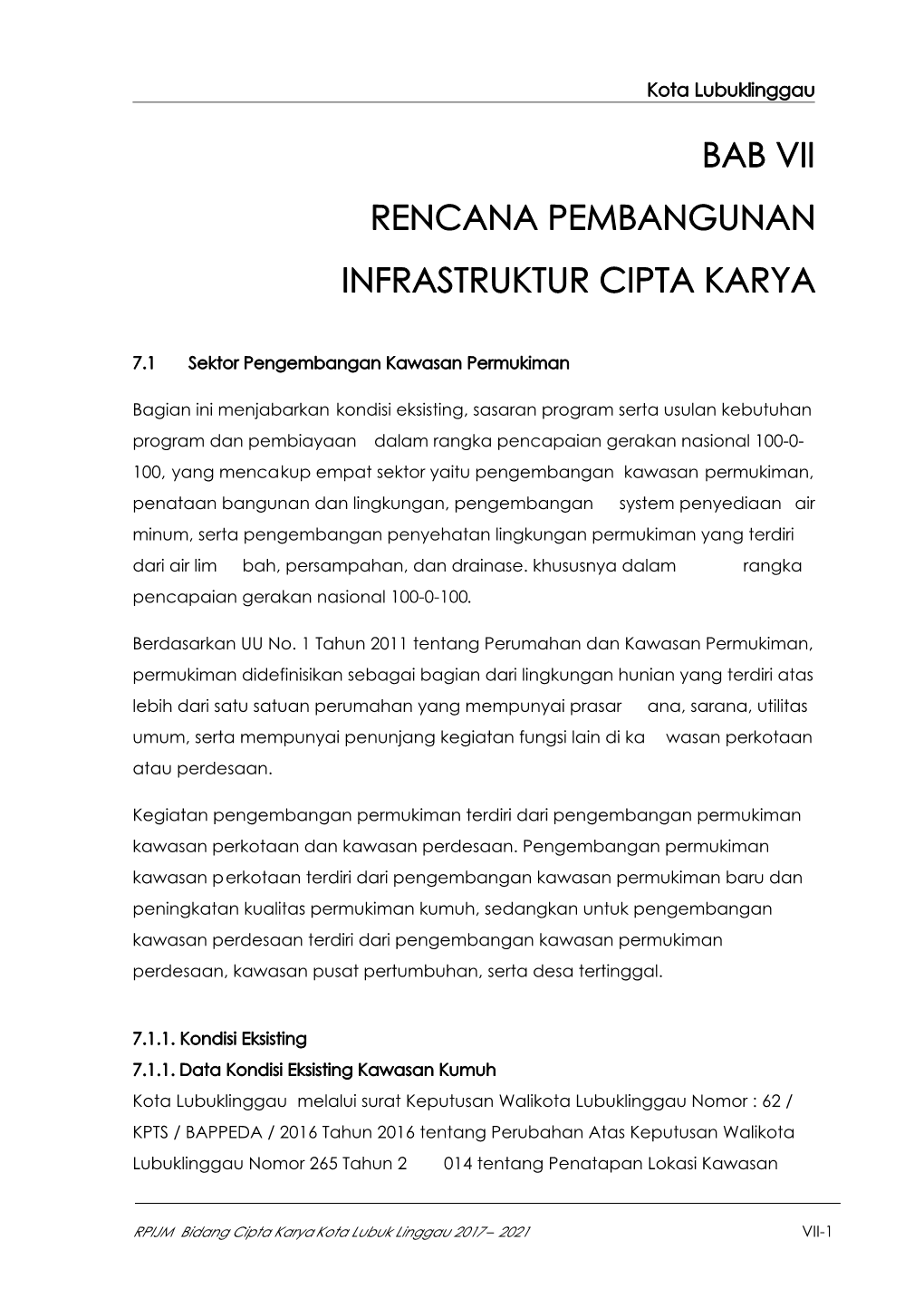 Bab Vii Rencana Pembangunan Infrastruktur Cipta Karya