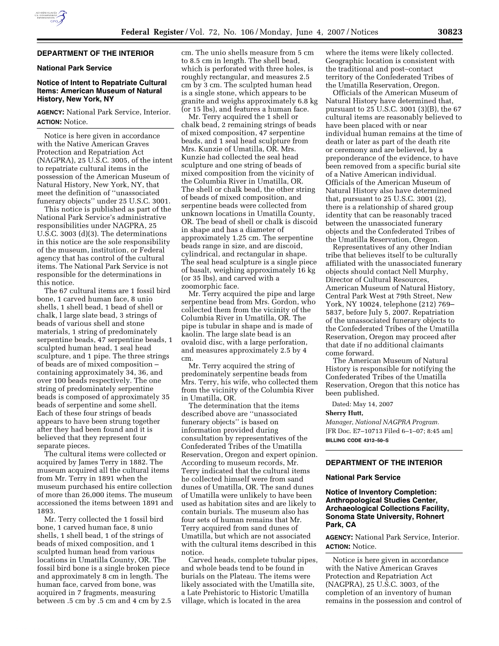 Federal Register/Vol. 72, No. 106/Monday, June 4, 2007/Notices