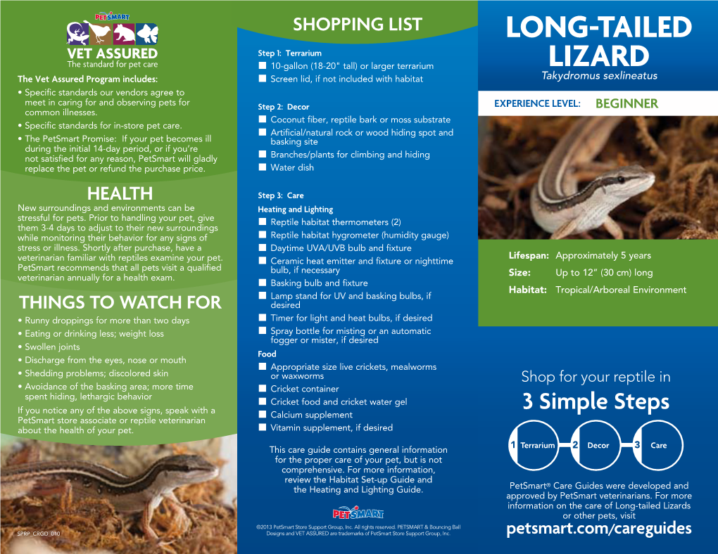 Long-Tailed Lizards Or Other Pets, Visit ©2013 Petsmart Store Support Group, Inc