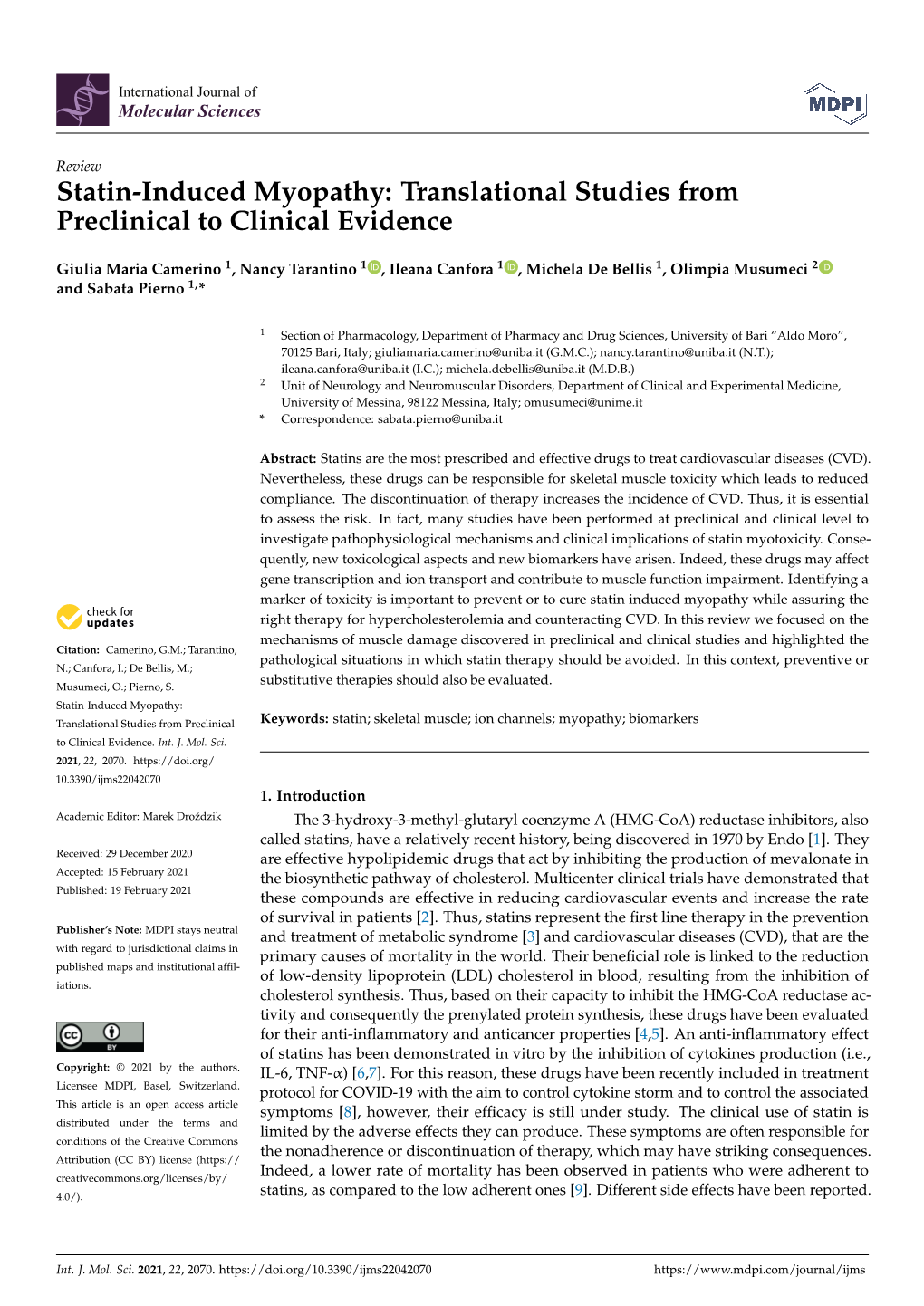 Statin-Induced Myopathy: Translational Studies from Preclinical to Clinical Evidence