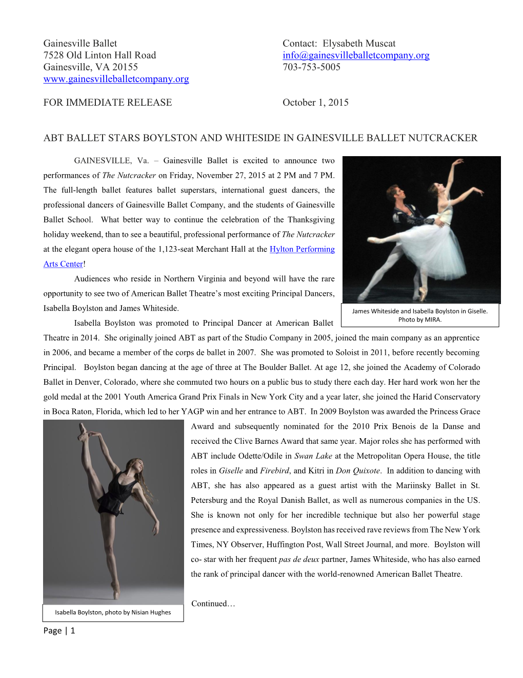 Gainesville Ballet Contact