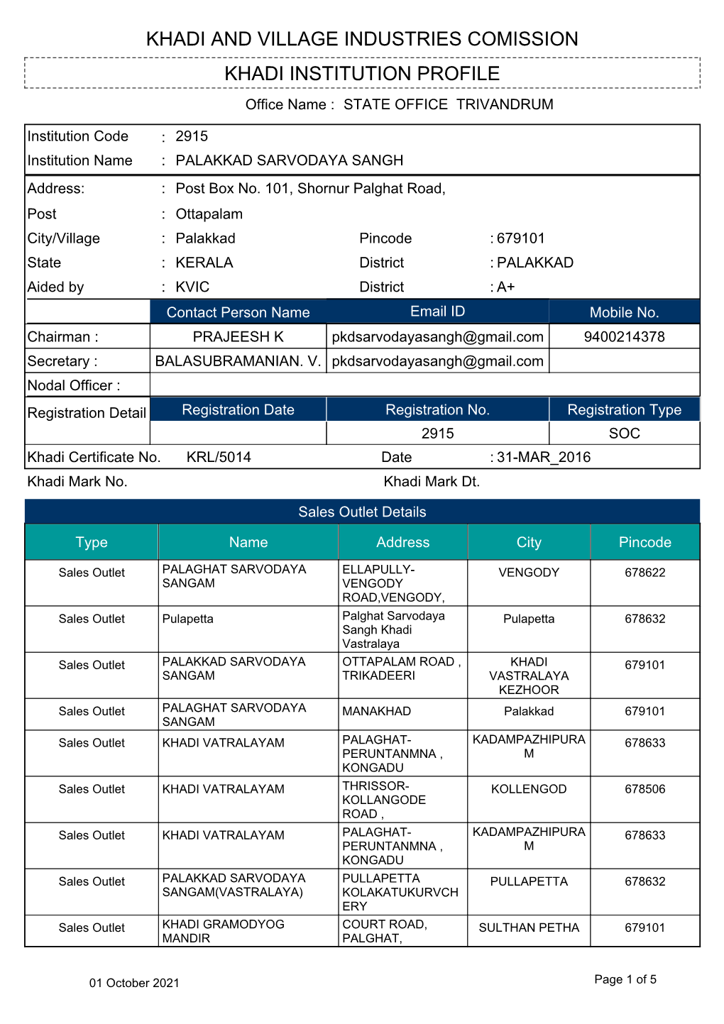 Khadi Institution Profile Khadi and Village Industries