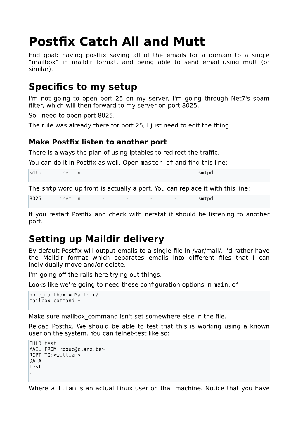 Postfix Catch All and Mutt