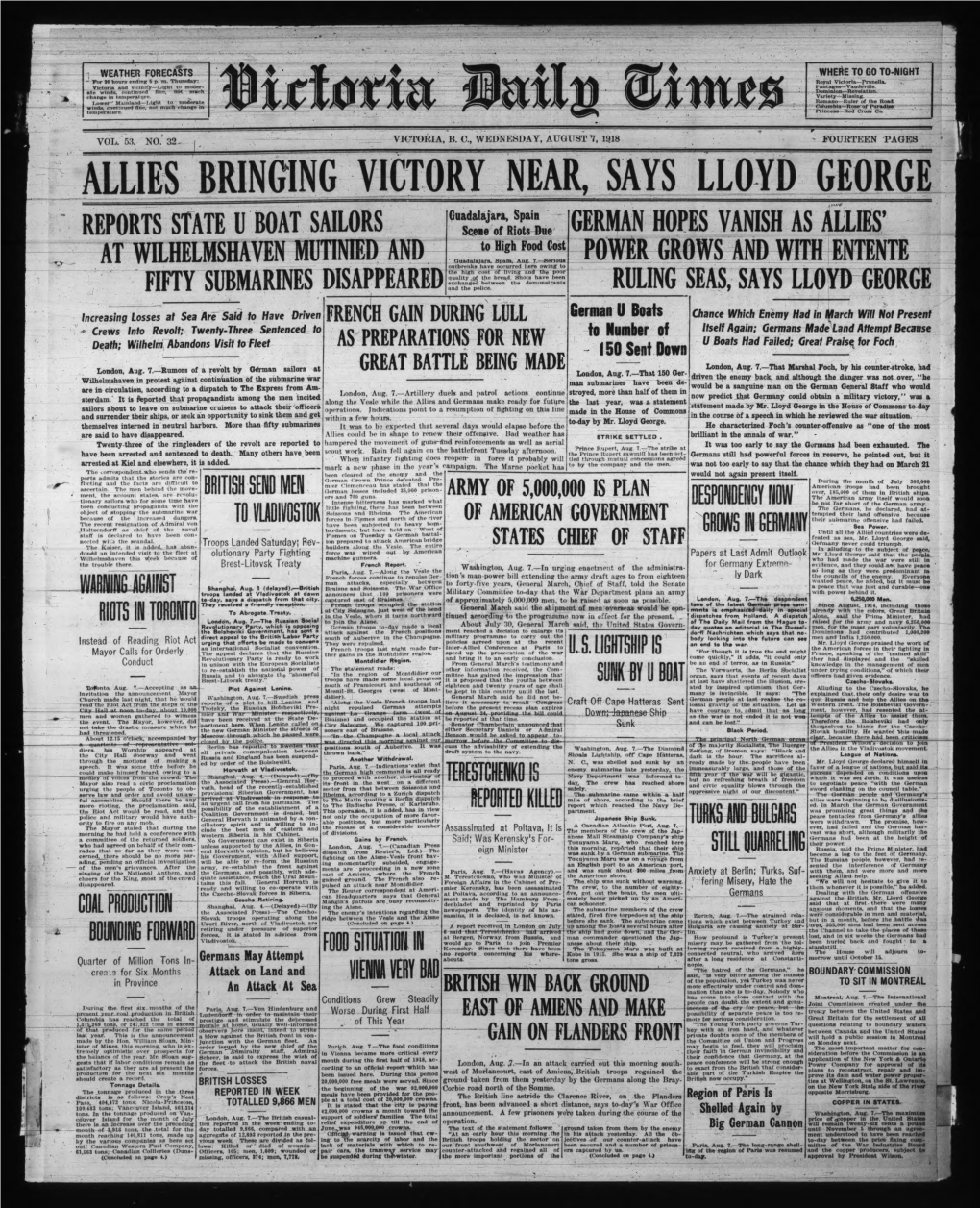 Allies Bringing Victory Near, Says Lloyd George