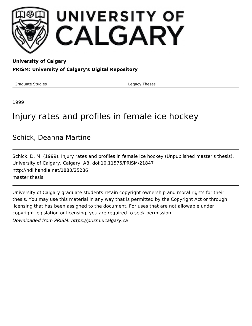 Injury Rates and Profiles in Female Ice Hockey