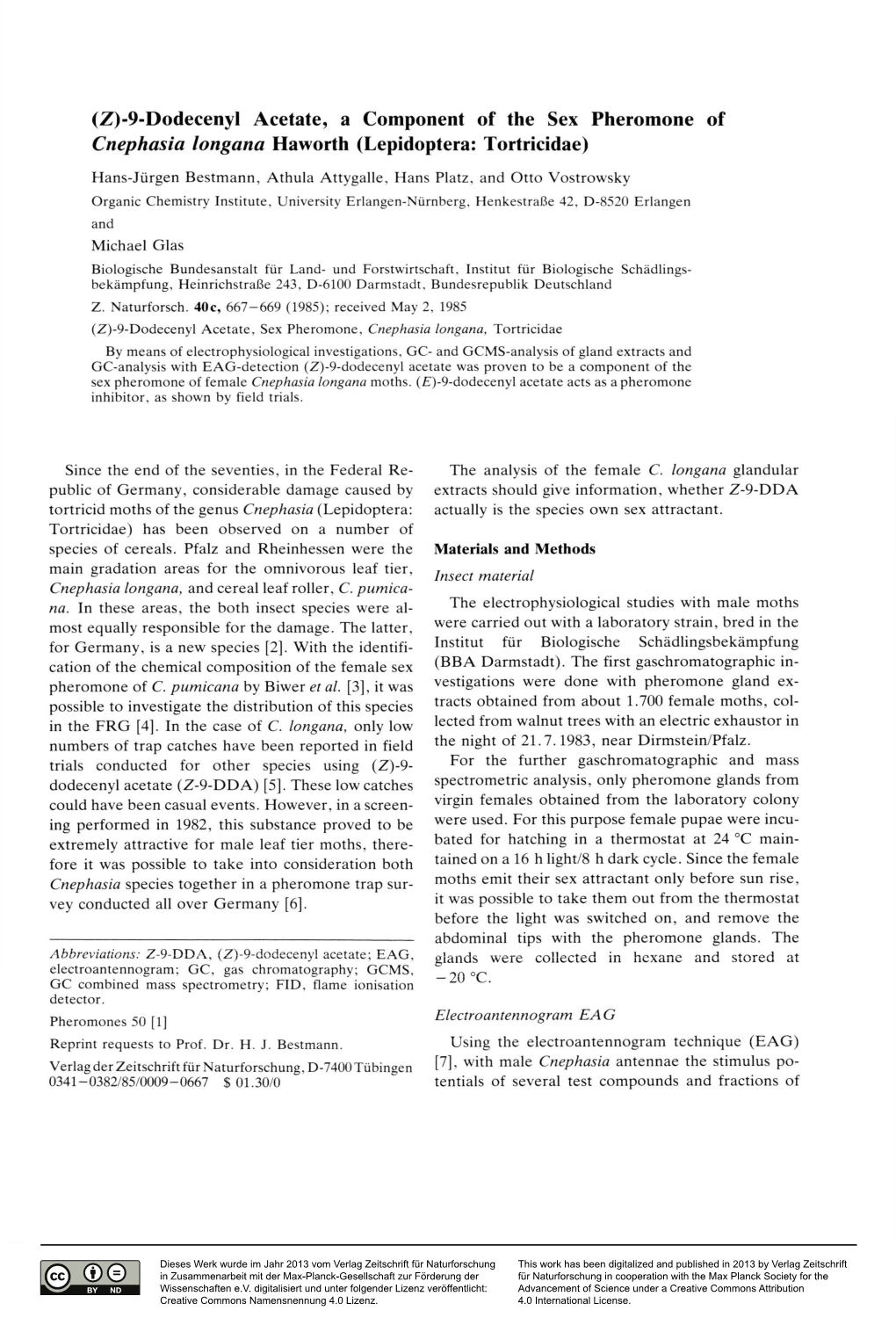 9-Dodecenyl Acetate, a Component of the Sex Pheromone of Cnephasia Longana Haworth (Lepidoptera: Tortricidae)