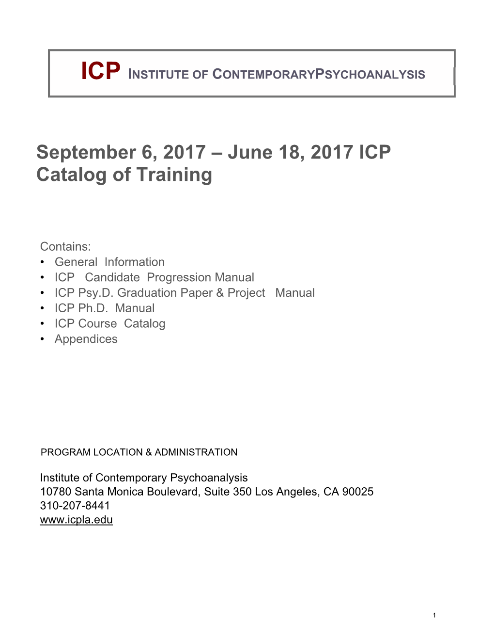 June 18, 2017 ICP Catalog of Training